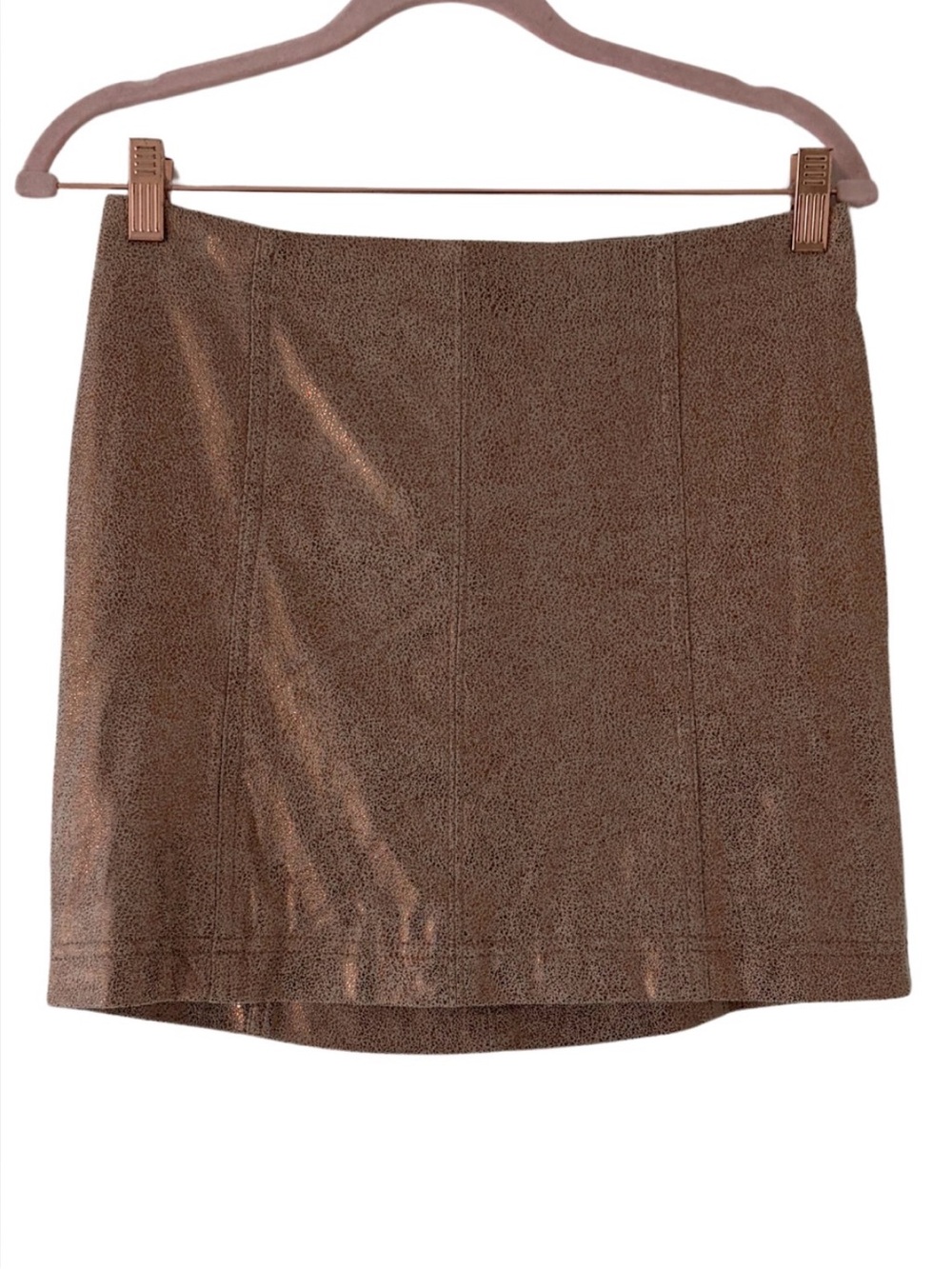 Free People Bronze Metallic Mini Skirt Size 2 Faux Leather Stretch Party